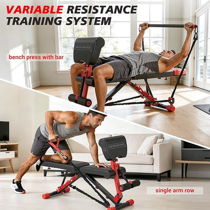 XDDIAS Workout Bench, Foldable Weight Bench with Variable Resistance Training Set, 880LBS Adjustable Bench with Leg Extension, Preacher Curl, Extended Headrest, Incline Decline Flat Bench for Strength Training