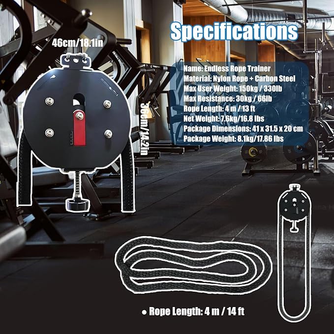 Endless Rope Trainer, Resistance Training Machine - Pulley Rope Trainer - Home Gym Strength Trainer with Adjustable Resista for Full Upper Body Workout at Home Black
