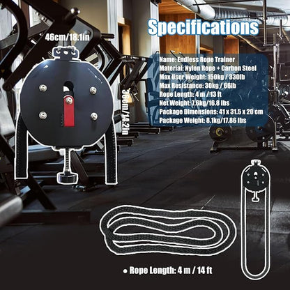 Endless Rope Trainer, Resistance Training Machine - Pulley Rope Trainer - Home Gym Strength Trainer with Adjustable Resista for Full Upper Body Workout at Home Black