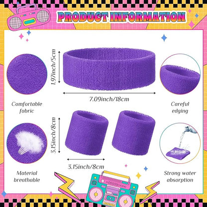 3 Pack Neon Sweatbands Set 80s Wristband and Headband Color War Accessories Sports Sweatbands for Summer Ball Party
