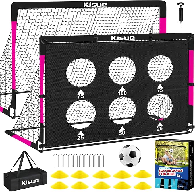 Kids Soccer Goal for Backyard Set - 2 of 6x4 ft Soccer Goals Training Equipment, Soccer Net for Kids Age 3-5 6-8 8-10 10-12, Ball, Targets for Toddler Kid Youth Soccer Games Sports Outdoor Play