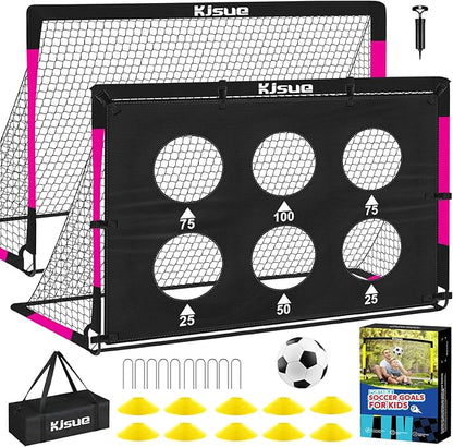 Kids Soccer Goal for Backyard Set - 2 of 6x4 ft Soccer Goals Training Equipment, Soccer Net for Kids Age 3-5 6-8 8-10 10-12, Ball, Targets for Toddler Kid Youth Soccer Games Sports Outdoor Play