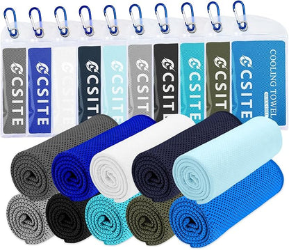 10 Pack Cooling Towels (47"x12") for Neck and Face, Ice Towel for Hot Weather, Soft Breathable Chilly Gym Towels, Microfiber Towel for Work Out, Yoga, Running, Camping & More Activities