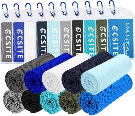 10 Pack Cooling Towels (47"x12") for Neck and Face, Ice Towel for Hot Weather, Soft Breathable Chilly Gym Towels, Microfiber Towel for Work Out, Yoga, Running, Camping & More Activities