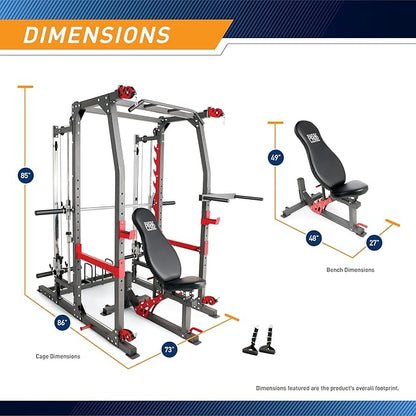 Marcy Smith Machine Home Gym System SM-4903, All-in-One Strength Training Cage with Weight Bench, Pulley, Squat Rack & Workout Station