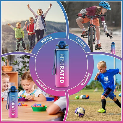 Water Bottle with Straw, 27oz Motivational Water Bottles with Time Marker to Drink, Tritan BPA Free, 750ml Sports Water Bottle with Carry Strap LeakProof for School Fitness Outdoor (1Pack)