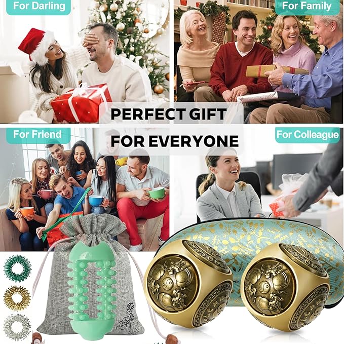 1.45in Baoding Balls Set Chinese Hand Massage Exercise Balls, Metal Stress Balls Six-Sided Rotation for Hands Therapy, Exercise, and Stress Relief