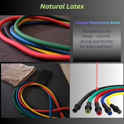 Resistance Bands Set 11 pcs - Up to 150 lbs with Handles, Door Anchor, Ankle Straps & Carry Bag - Home Gym & Strength Training