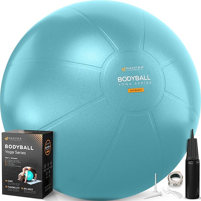 MANTRA SPORTS Exercise Ball – Yoga Ball for Pilates & Fitness - Birthing for Pregnancy, Stability, Core, Balance, Therapy for Physical Rehab, Workout for Home Gym & Office Chair, Fast Pump Included