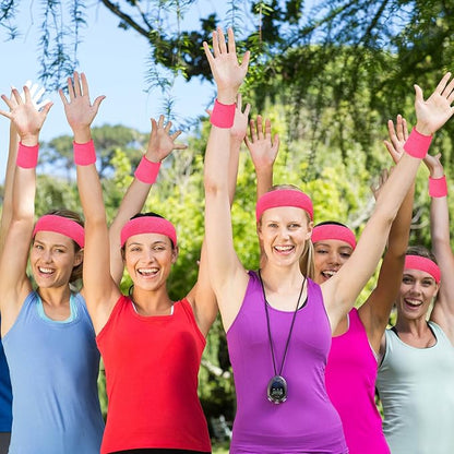24 Pieces 80s Neon Sweatbands Set, Include 8 Sports Headbands and 16 Sweat Wristbands Elastic Athletic Tennis Sweat Bands Bulk for Man Woman