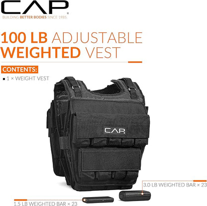 CAP Barbell Adjustable Weighted Vest | 20-150 lbs | Heavy-Duty Workout Vest with Removable Iron Weights for Strength Training, Cardio, Running, and Calisthenics