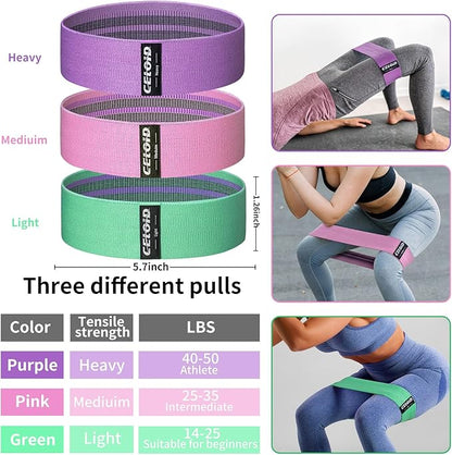 Resistance Bands Set, Exercise Bands with Non-Slip Design for Hips & Glutes, 3 Levels Workout Bands for Women and Men, Booty Bands for Home Fitness, Yoga, Pilates
