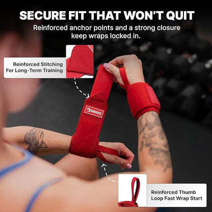 DMoose Fitness Wrist Wraps for Weightlifting 18" - Heavy Duty Gym Wrap with Hand Thumb Loop for Support & Pain Relief, USPA Approved Powerlifting, Weight Lifting Wrist Straps for Men & Women Work Out