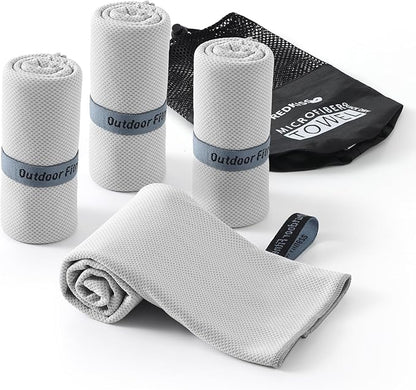 REDKISS Gray Cooling Towels for Neck and Face - 2 Pack Microfiber Gym Towels Set, 39" x 11" Microfiber Absorbent Towel for Sports Fitness, Yoga, Super Soft and Quick-Drying Gym Towels for Women Men