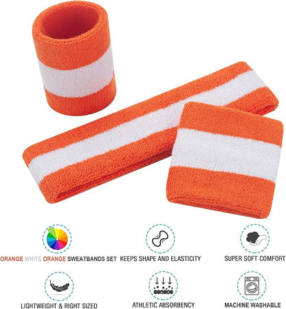 Sweatbands Headband and Wrist Set, Cotton Sweat Band for Athletic Men and Women, Sweatbands Sports Headbands for Working Out, Running, Basketball, Tennis, Yoga