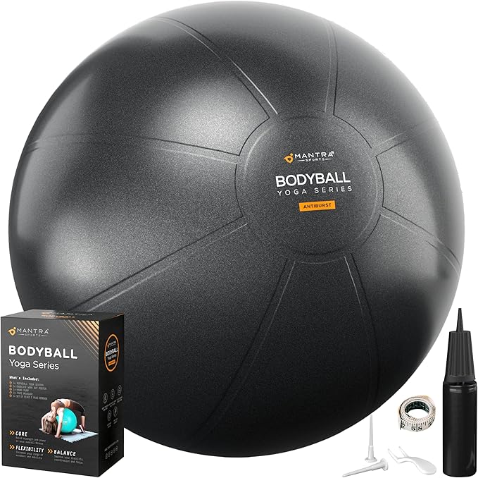 MANTRA SPORTS Exercise Ball – Yoga Ball for Pilates & Fitness - Birthing for Pregnancy, Stability, Core, Balance, Therapy for Physical Rehab, Workout for Home Gym & Office Chair, Fast Pump Included