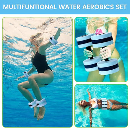 6 Pcs Aquatic Exercise Set Water Aerobics Set Large Mesh Beach Bag Pool Fitness Equipment Foam Water Dumbbell Ankle Swimming Weight Aquatic Swim Belt for Exercise Weight Loss