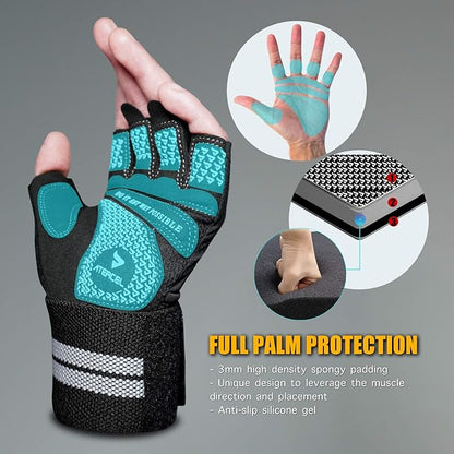 ATERCEL Weight Lifting Gloves Breathable Workout Gloves with Wrist Support for Gym, Exercise, Pull ups, Super Lightweight for Mens and Women, Full Palm Protection