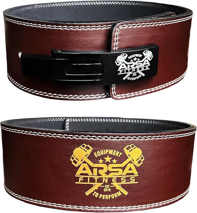 Arsa Fitness Weightlifting Adjustable Lever Belt for Men & Women Leather Weight Belt for Powerlifting Back Support Workout Deadlifts Squats 10MM Thickness 4" Width Royal Oak