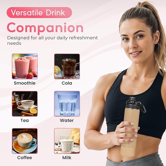 Y TOP 24oz Insulated Water Bottle Leak Proof Spout Lid Fits in Car Cup Holder – Double Wall Dishwasher Safe Easy Clean stainless steel drinking water bottle for Gym Kids Sports Travel Hiking School