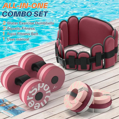 Sportneer Aquatic Exercise Equipment Water Aerobics Combo Set Includes High Density Water Weights Dumbbell Aqua Belt Water Ankle Weights for Pool Exercise Aquatic Therapy Pool Fitness Water Exercise