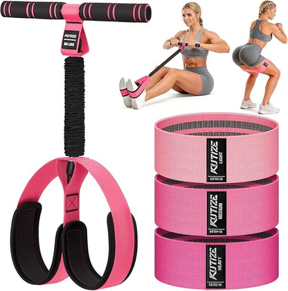 Pedal Resistance Band with Handle and Booty Bands Set for Women, 2 in 1 Fabric Exercise Bands for Core, Leg and Glutes, Full Body Home Gym Exercise Equipment for Yoga, Pilates, Physical Therapy