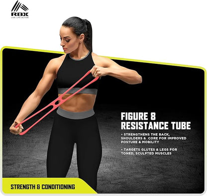 RBX 5 Piece Home Gym Workout Kit - Light, Medium, Heavy Resistance Bands, Figure 8 Resistance Tube, Pilates Core Sliders & Carry Bag