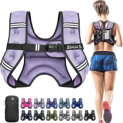 BAGAIL Comfort-Fit Weighted Vest for Woman, Even Weight Distribution, Faster Weight Loss, No-Chafe or Bounce for Walking & Running with Detachable Phone Pouch & Reflective Stripes (Available 5-30lbs)