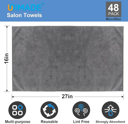 48 Pack Gym Towels Set - Highly Absorbent and Quick Drying Microfiber Salon Towels, Premium Hand Cloths for Bathroom, Gym, Shower, Hotel, and Spa - 16x27 inch (Grey)