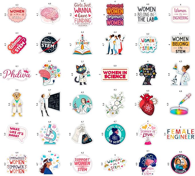 100Pcs Women in Stem Stickers for Water Bottle, Laptop, Woman in Science Stickers- Women in Stem Gifts, Science Party Supplies- Gift for Women & Men