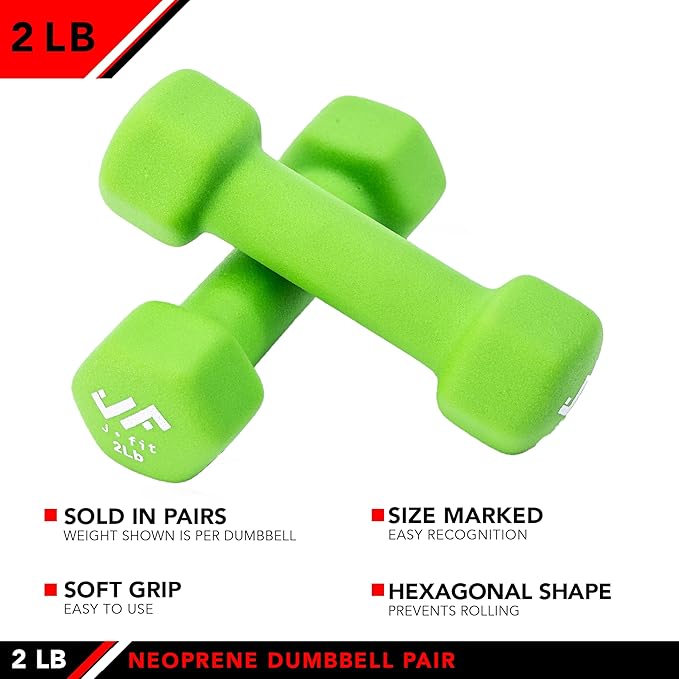 JFIT Dumbbell Pairs or Sets – Neoprene & Vinyl Coated Hand Weights for Home Gym, Strength Training, Aerobics, Cardio Exercise and Fitness