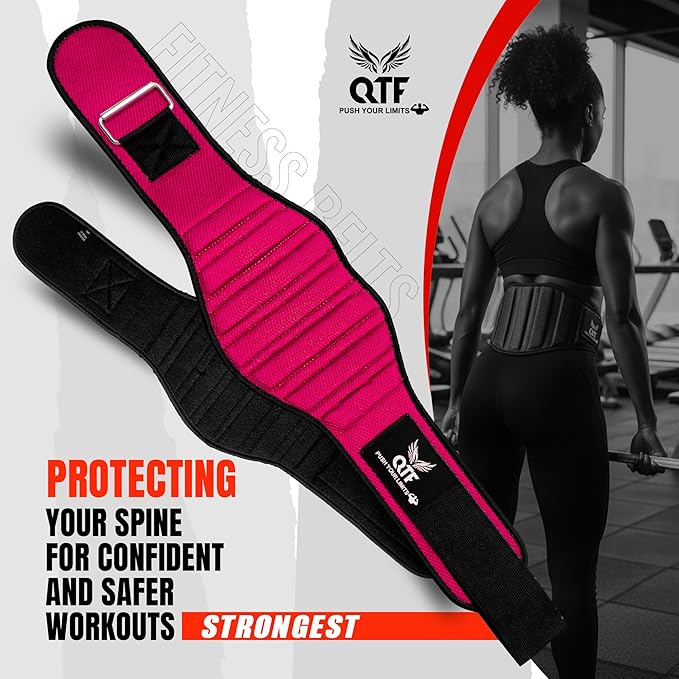 QTF Fitness Neoprene Weight Lifting Belt - Adjustable 6" Gym Support for Stability & Lumbar Support - Sweat Resistant Weightlifting Belt for Men & Women for Squats, Deadlifts & Bench Presses