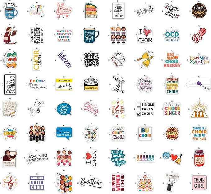 100Pcs Choir Stickers and Decals for Water Bottle, Laptops - Choir Gifts for Choir Director - Music & Singing Stickers, Gift for Women & Men