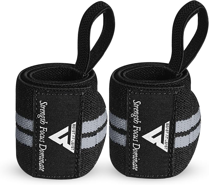 Weight Lifting Wrist Wraps – 18” Cotton Wrist Support with Thumb Loop – Gym Straps for Workout Powerlifting Weightlifting Fitness Strength Training, Stiff Wrist Straps