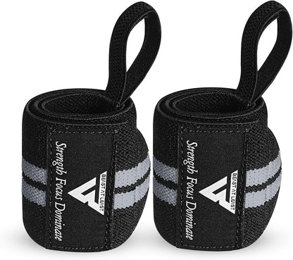 Weight Lifting Wrist Wraps – 18” Cotton Wrist Support with Thumb Loop – Gym Straps for Workout Powerlifting Weightlifting Fitness Strength Training, Stiff Wrist Straps