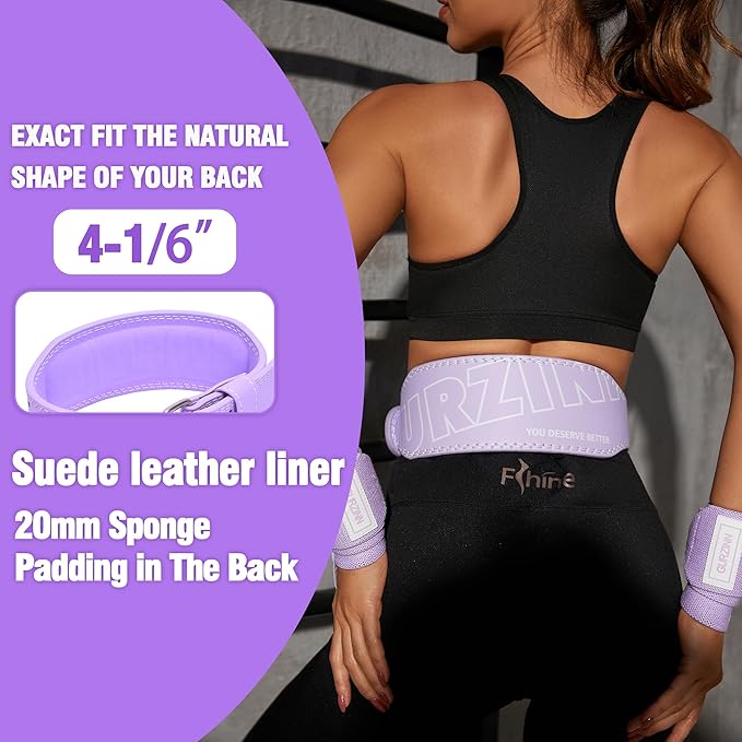Weight Lifting Belt 4 inch Leather Belt Foam Padded Back Support Gym Belt for Bodybuilding Squat Deadlift Weightlifting Belt Women Free Wrist Wrap