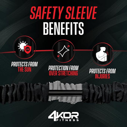 4KOR Deluxe Shoulder and Full Body Cross Anchored Resistance Cord System with Interchangeable Handles, Foot Straps, and Workout Guide. Exercise Bands with Nylon Sleeves, Anchors, and Carry Bag