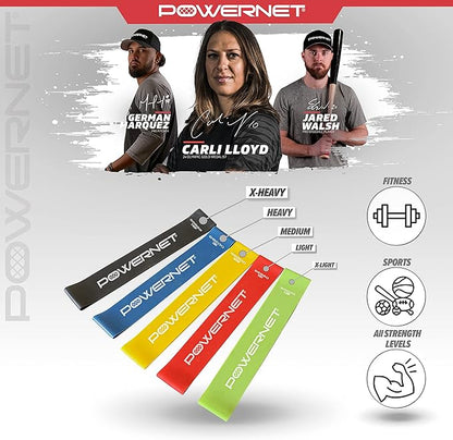PowerNet Resistance Bands, Heavy Duty & Regular Resistance Color-Coded Exercise Bands, Workout Equipment for Home Gym, Progressive Elastic Bands for Stretching & Training, Regular, Heavy-Duty or Combo