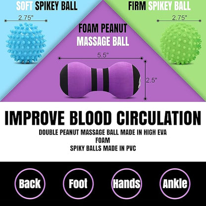 Myofascial Trigger Point Release & Deep Tissue Therapy Kit 6 Pack – Foam, Spiky & Peanut Balls in 3 Sizes