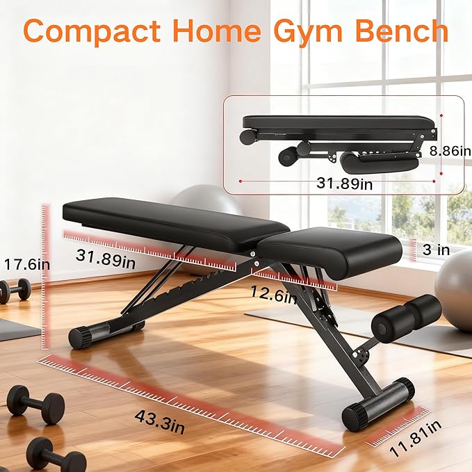 BARWING Adjustable Foldable Portable Weight Bench for Home Gym,700-800LBS Flat Incline Decline Workout Bench for Full Body Workout Easy Assembly for Home Gym