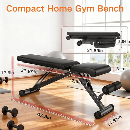 BARWING Adjustable Foldable Portable Weight Bench for Home Gym,700-800LBS Flat Incline Decline Workout Bench for Full Body Workout Easy Assembly for Home Gym