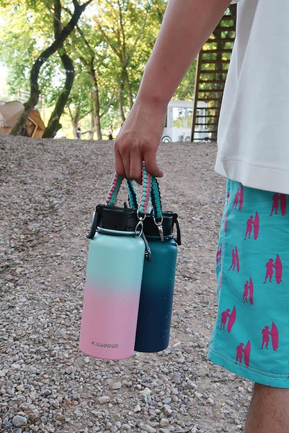 KXIAOCHEN Insulated Water Bottle, Stainless Steel Water Bottle, 2 Lids (Straw and Handle Lid),Wide Mouth Metal Water Bottles Keep Hot and Cold, Double Walled, Thermo Mug, Metal Canteen