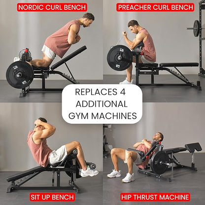 Finer Form GLX Adjustable Weight Bench with Leg Extension and Curl Machine, Total Body Bench for Home Gym, Great for Bench Press, Sit Ups, Preacher Curl, Hip Thrusts and Other Plate-Loaded Exercises