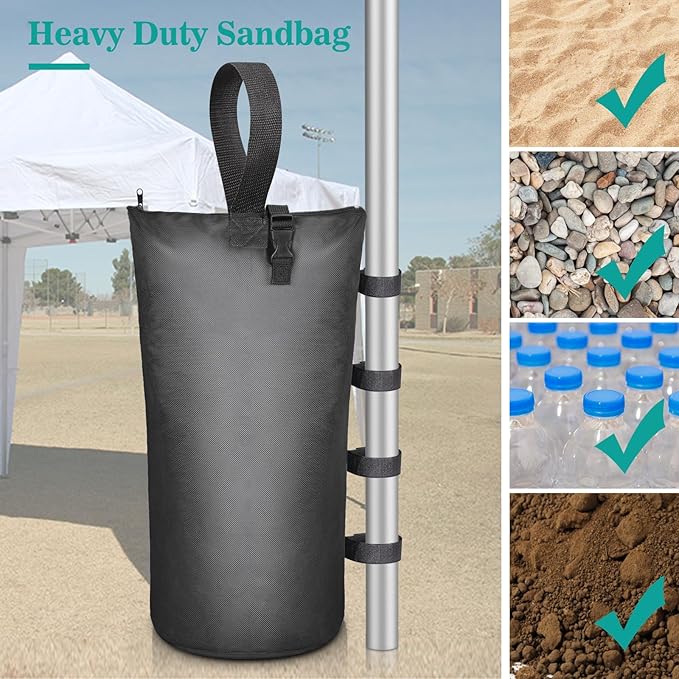 Aimosen 210 LBS Sandbags Weight Bags, 4 Packs Large Heavy Duty Sand Bags with Zipper and Straps for Beach Camping Canopies, Pop Up Tent, RV Awning, Patio Umbrella Base, Gazebos, Trampoline Stakes