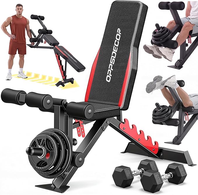 OPPSDECOR 1200LBS Workout Bench with Leg Extension/Leg Curl, Adjustable Weight Bench for Home Gym, Heavy Duty Workout Bench for Full Body Workouts, Incline/Flat Bench Press Set for Strength Training