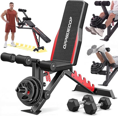 OPPSDECOR 1200LBS Workout Bench with Leg Extension/Leg Curl, Adjustable Weight Bench for Home Gym, Heavy Duty Workout Bench for Full Body Workouts, Incline/Flat Bench Press Set for Strength Training
