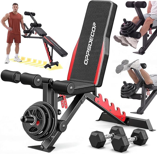 OPPSDECOR 1200LBS Workout Bench with Leg Extension/Leg Curl, Adjustable Weight Bench for Home Gym, Heavy Duty Workout Bench for Full Body Workouts, Incline/Flat Bench Press Set for Strength Training