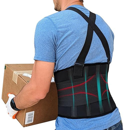 Plus Size Back Brace for Men Lower Back Heavy Lifting with Suspenders, Back Support Belt for Work, Lower Back Brace with Lumbar Support for Back Pain Relief, Construction Warehouse Moving Belt, 5XL