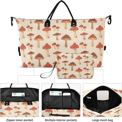 Weekender Bags Travel Duffel Gym Bag Mushrooms Retro Carry on Overnight Tote Bag with Toiletry Bag for Airplane Travel Trip Gym Yoga