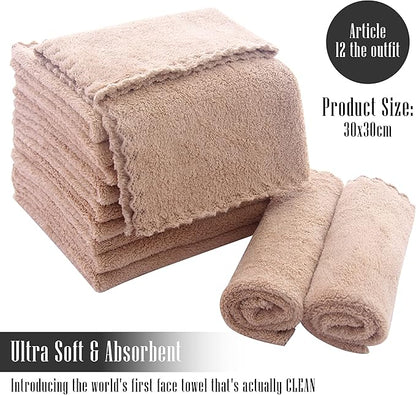 TENSTARS 12 Pack Premium Washcloths Set - Quick Drying - Soft Microfiber Coral Velvet Highly Absorbent Wash Clothes - Multipurpose Use as Bath Fitness, Spa, Facial, Fingertip Towel (Brown)